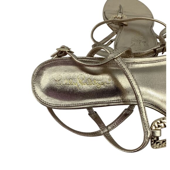 Lilly Pulitzer Good As Gold Metallic Wedges Espadrilles Sandals Women’s 10 - Picture 4 of 5